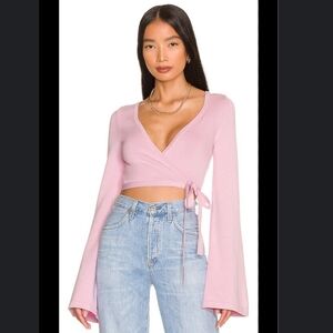 Lovers + Friends Gannon Wrap Mini Cardigan Size XS Bell Sleeves Pink